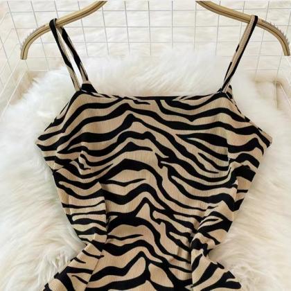 Vintage, Zebra Print Halter Dress, Slim,..