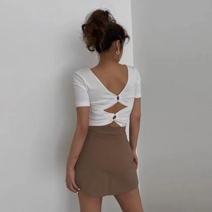 Sexy, Front And Back, Backless, V-neck, Short..
