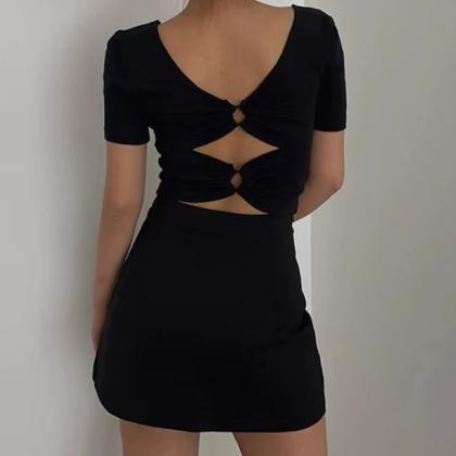 Sexy, Front And Back, Backless, V-neck, Short..