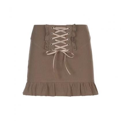 Tight Stitching, Strappy, Brown Flounces Hip Wrap..