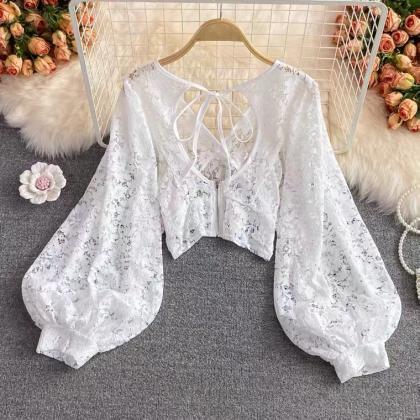 Elegant, Classy, V-neck Hollowed-out Lace Lace..