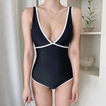 One piece swimsuit, sexy, v-neck bi..