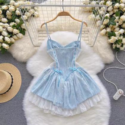 Sweet Printed Chic Lace Lace Spaghetti Strap Mini Sexy Slim Fit Backless Hip Bag Dress