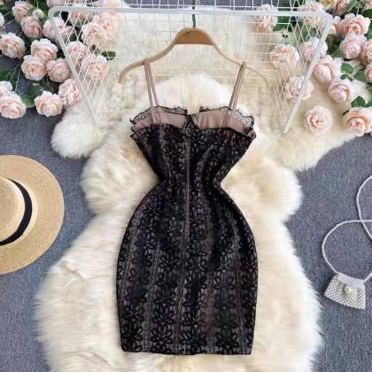 Sexy Spaghetti Strap Dress,lace Black Little Dress