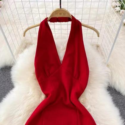 Halter Neck Dress, Sexy Red Dress