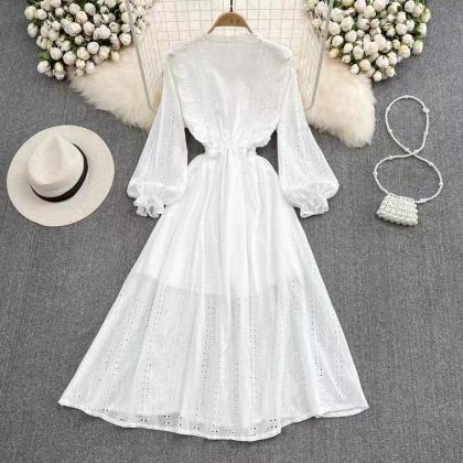 Fairy, White Dress, V-neck Fashionable Beach..