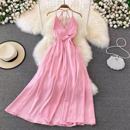 Beach Dress, Backless, Tie-down, Pink, Fairy..