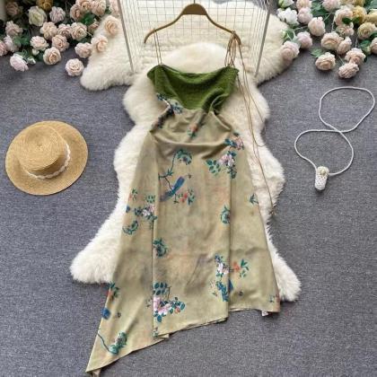 High Sense, Cold Wind, Embroidered Strap Dress,..