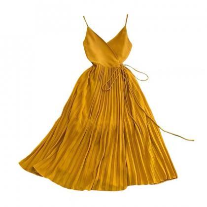 Beach Holiday Dress, Sexy, Backless, Pleated..