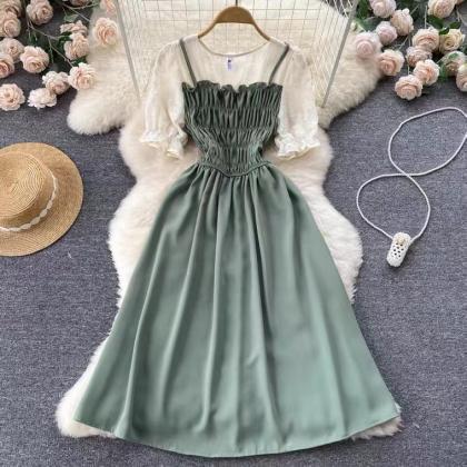 Temperament, Square Collar Cute Dress, Waist A..