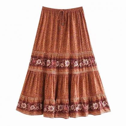 Ethnic Style, Printed Elastic Skirt, Holiday..