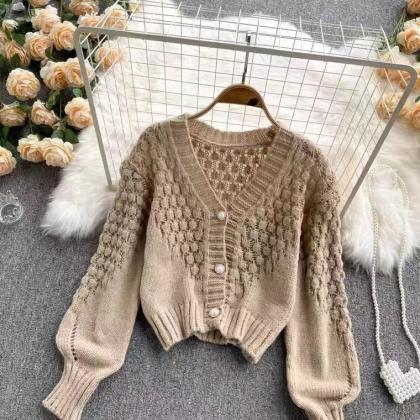 Knit Cardigan Sweater Coat, Autumn Winter, V-neck..