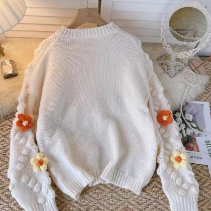 3d Hook Flowers, Lazy Wind Loose Knit Sweater,..
