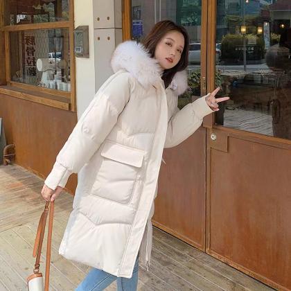 Winter Coat, Thick Cotton Jacket With Large Fur..