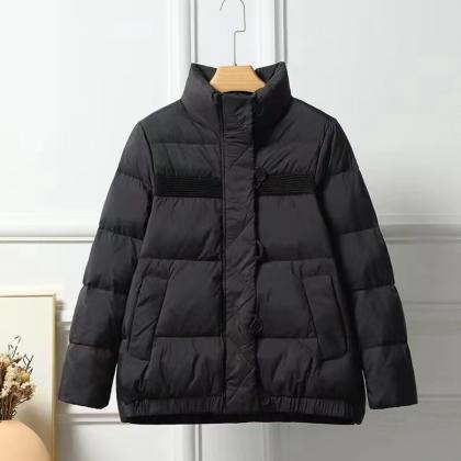 Winter Down Jacket, Loose, Spliced Small Standing..