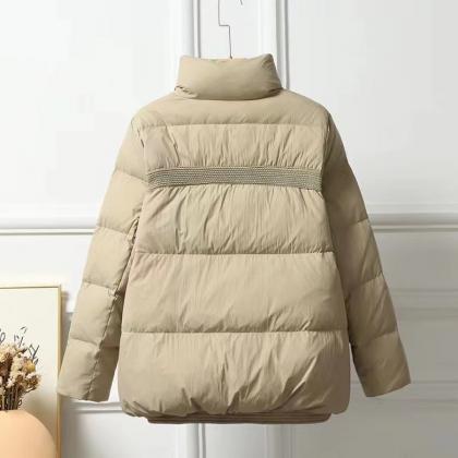 Winter Down Jacket, Loose, Spliced Small Standing..