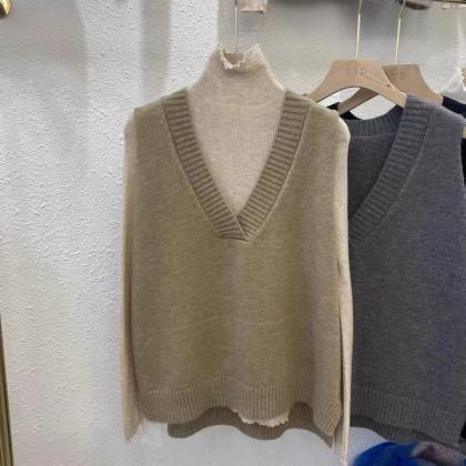 V-neck Sweater Vest, Sleeveless Knit Waistcoat,..