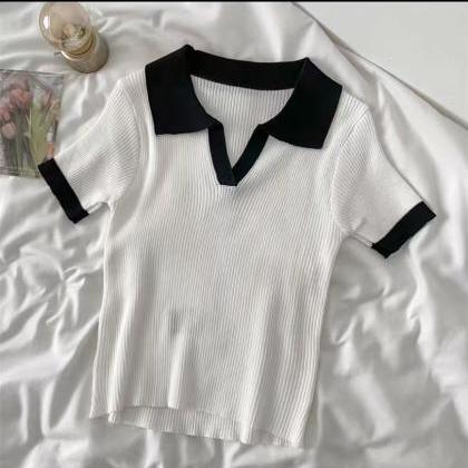 Cute, Little Scented Knit T-shirt Top, V-neck Top