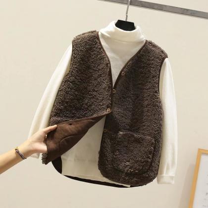 Lamb Wool Vest, Autumn And Winter, Fur Integrated..