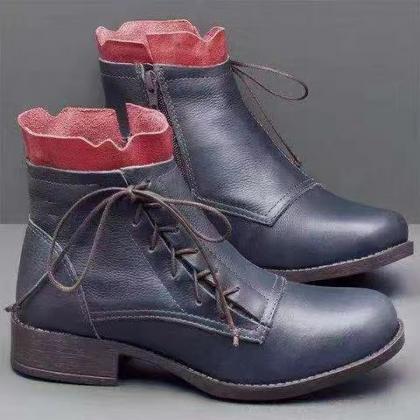 Stylish, Vintage Boots, Side Zipper, Low Heel,..
