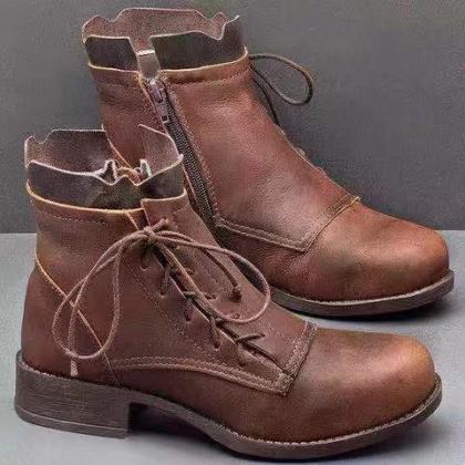 Stylish, Vintage Boots, Side Zipper, Low Heel,..
