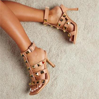 Rivet Satin High Heels Shoes