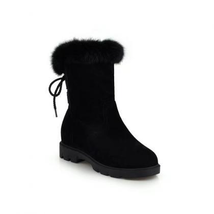 Tie Back Design Fuzzy Snow Boots