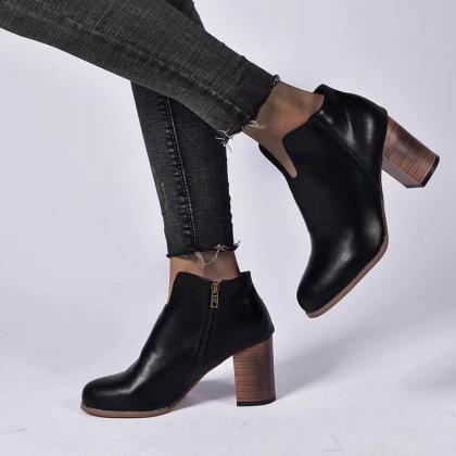 Chunky Heeled Women Leather Boots,vintage Ankle..