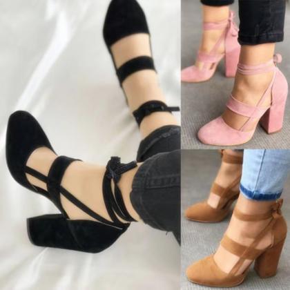 Double Belts Chunky Heeled Boots Sandals,chunky..