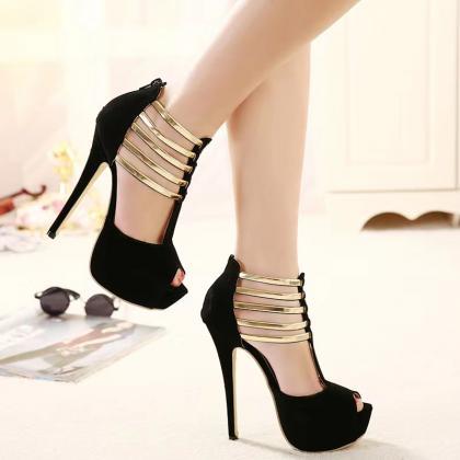 High Heels, Hollowed-out, T-strap Sandals,..