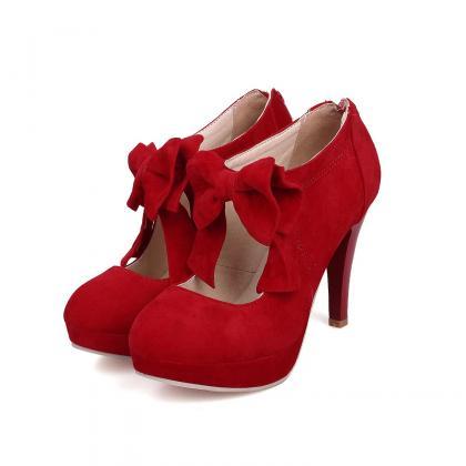 Black/red High Heels Women Shoes With Bowknot