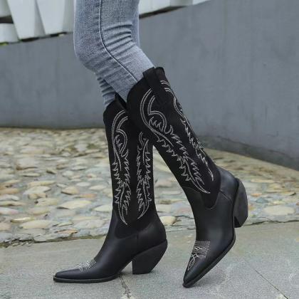 Embroidered Boots, Autumn/winter, Chunky Heels,..
