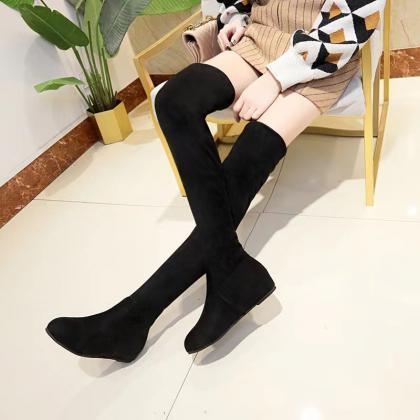 Autumn/winter, Flat, Over The Knee Elastic Boots