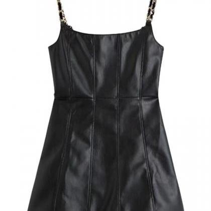 Black Pu Leather Dress, Temperament, Senior Sense,..