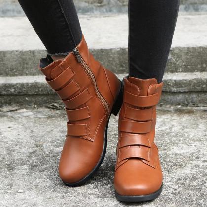 Autumn And Winter, Mid - Leg Boots, Round - Head..