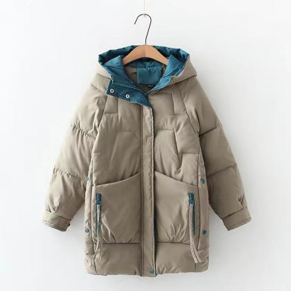 Preppy Cotton Coat, Winter, Style, Student,..