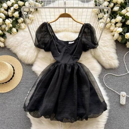 Sweet, Bubble Short Sleeve A-line Dress, Square..