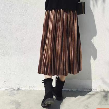 Pleated Skirt, Half Skirt, Mid-length Skirt,,..