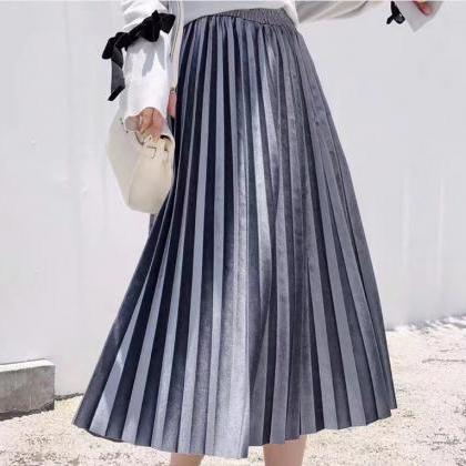 Pleated Skirt, Half Skirt, Mid-length Skirt,,..