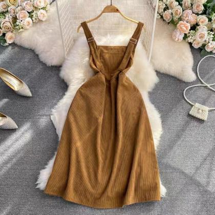 Cute, Sweet, Thickened Corduroy Strap Dress,..