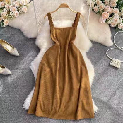 Cute, Sweet, Thickened Corduroy Strap Dress,..