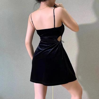 Little Sexy Black Dress,vintage Velvet Dress, Girl..