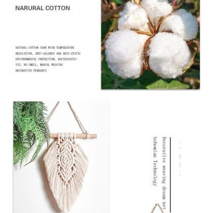 Bohemian Hand-woven Cotton Feather Leaves Pendant..