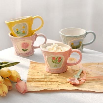 Flower Ceramic Coffee Mug Kitchen Breakfast..
