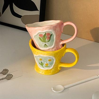 Flower Ceramic Coffee Mug Kitchen Breakfast..