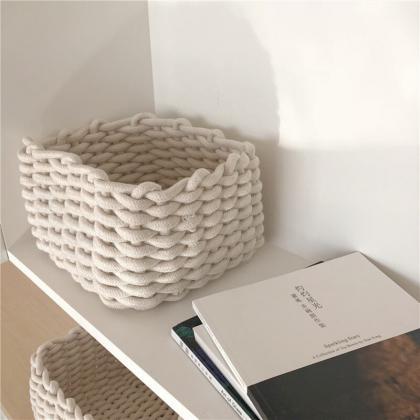 Cotton Rope Woven Small Storage Basket White..
