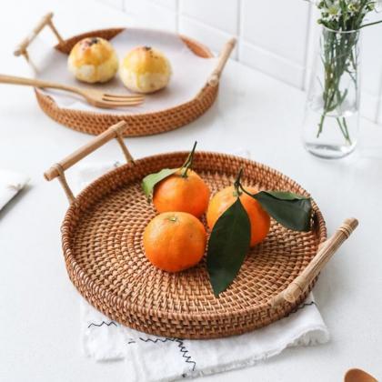 Ins Handmade Fruit Basket Tea Tray Rattan Weaving..
