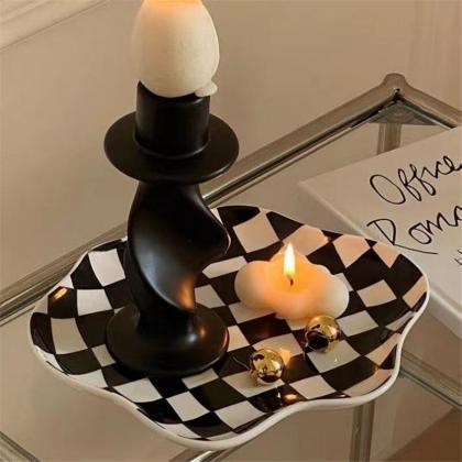 Ins Checkerboard Irregular Ceramic Plate Jewelry..