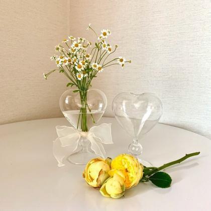 Heart Small Transparent Glass Flower Vase..