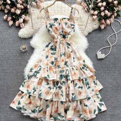 Cute Casual Dress,a Line Floral Dres, Fashion..
